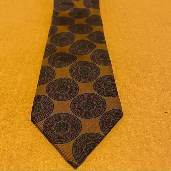 VTG Damon Mens Neck Tie Brown Geometric 100% Silk Made In USA - Picture 1 of 5